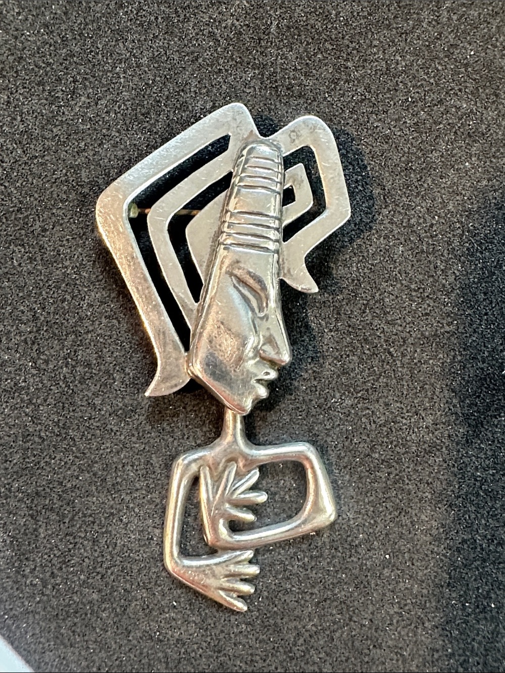 Sterling silver Mayan Brooch or Pendant moveable arms. Signed